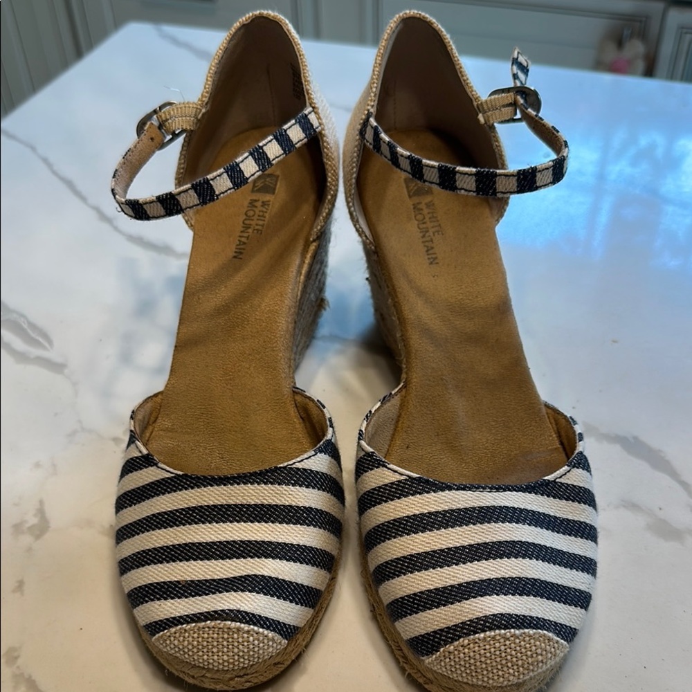 White Mountain Striped Espadrilles with Ankle Strap